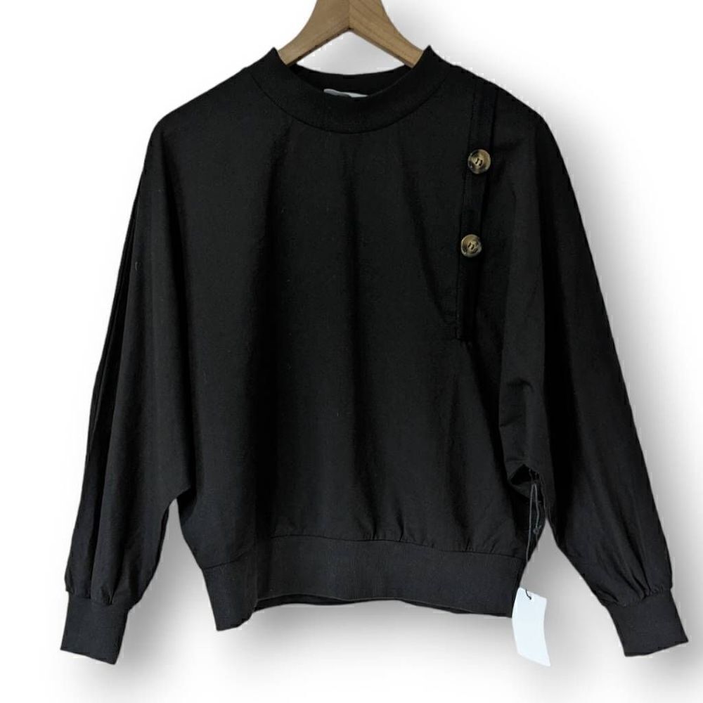 NWT Callahan Womens Sweater Knitwear Dolman Sleeve Button Black Small